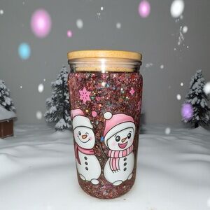 Festive Snowman Glitter Jar with Bamboo Lid